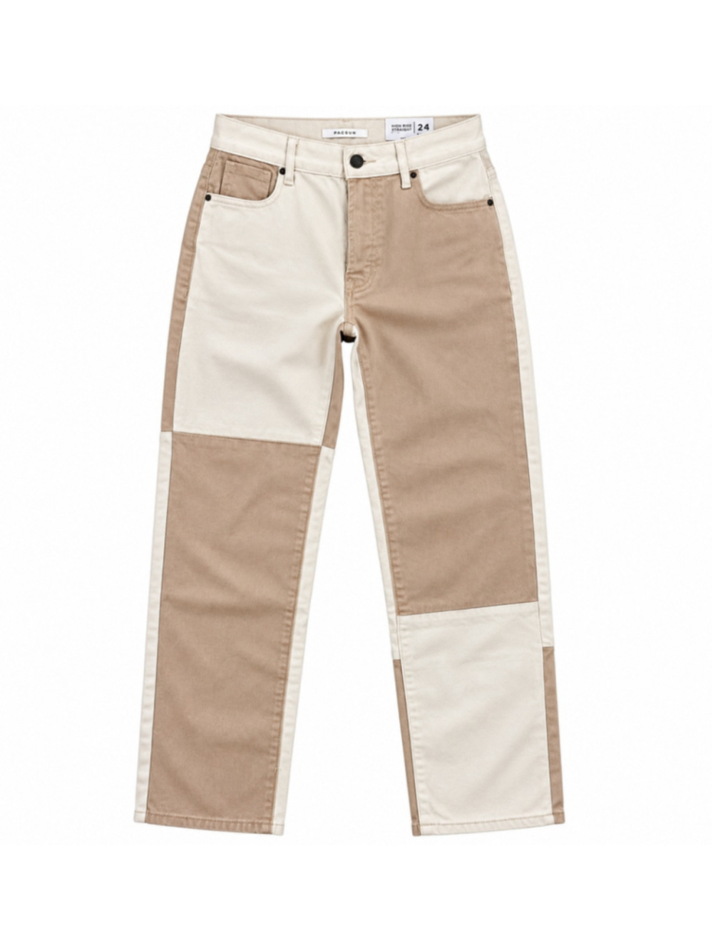 PacSun High Rise Straight Jeans Womens 24 NWT Cream Tan Colorblock 100% Cotton
